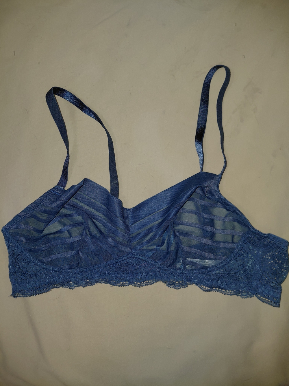 Adore Me Blue Striped Sheer Lace Bralette 38C